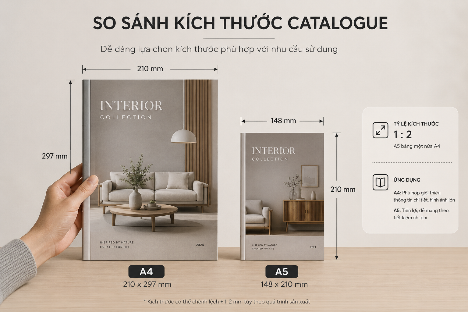 in catalogue chuyên nghiệp - kích thước catalogue thường dùng