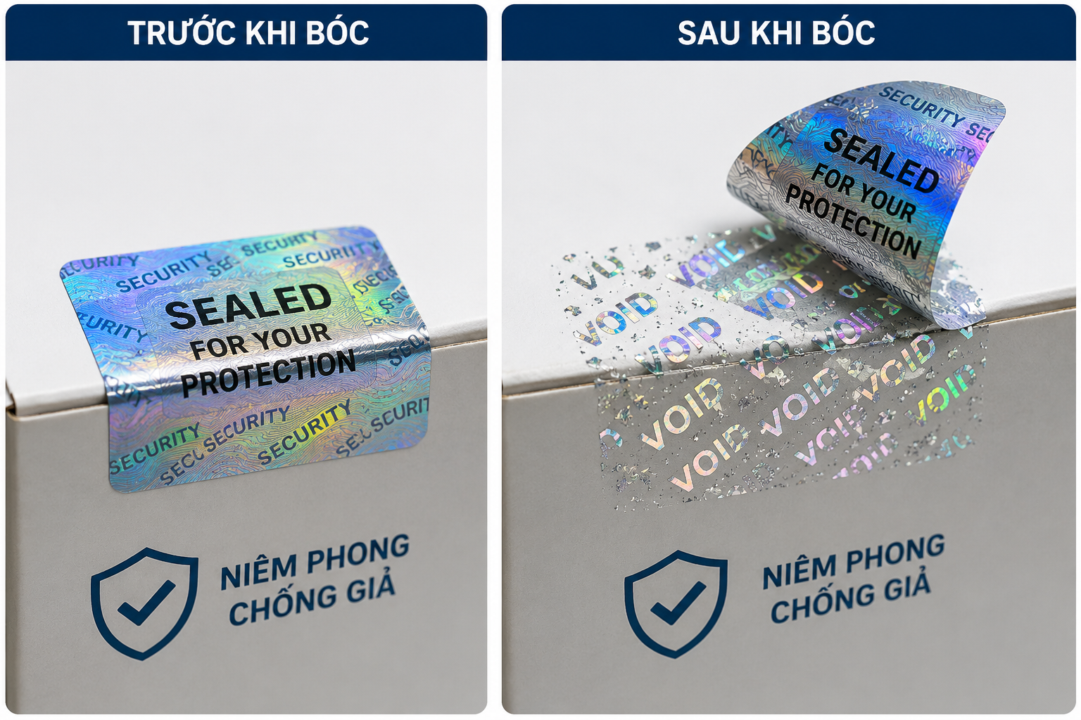 tem niêm phong trước và sau khi bóc