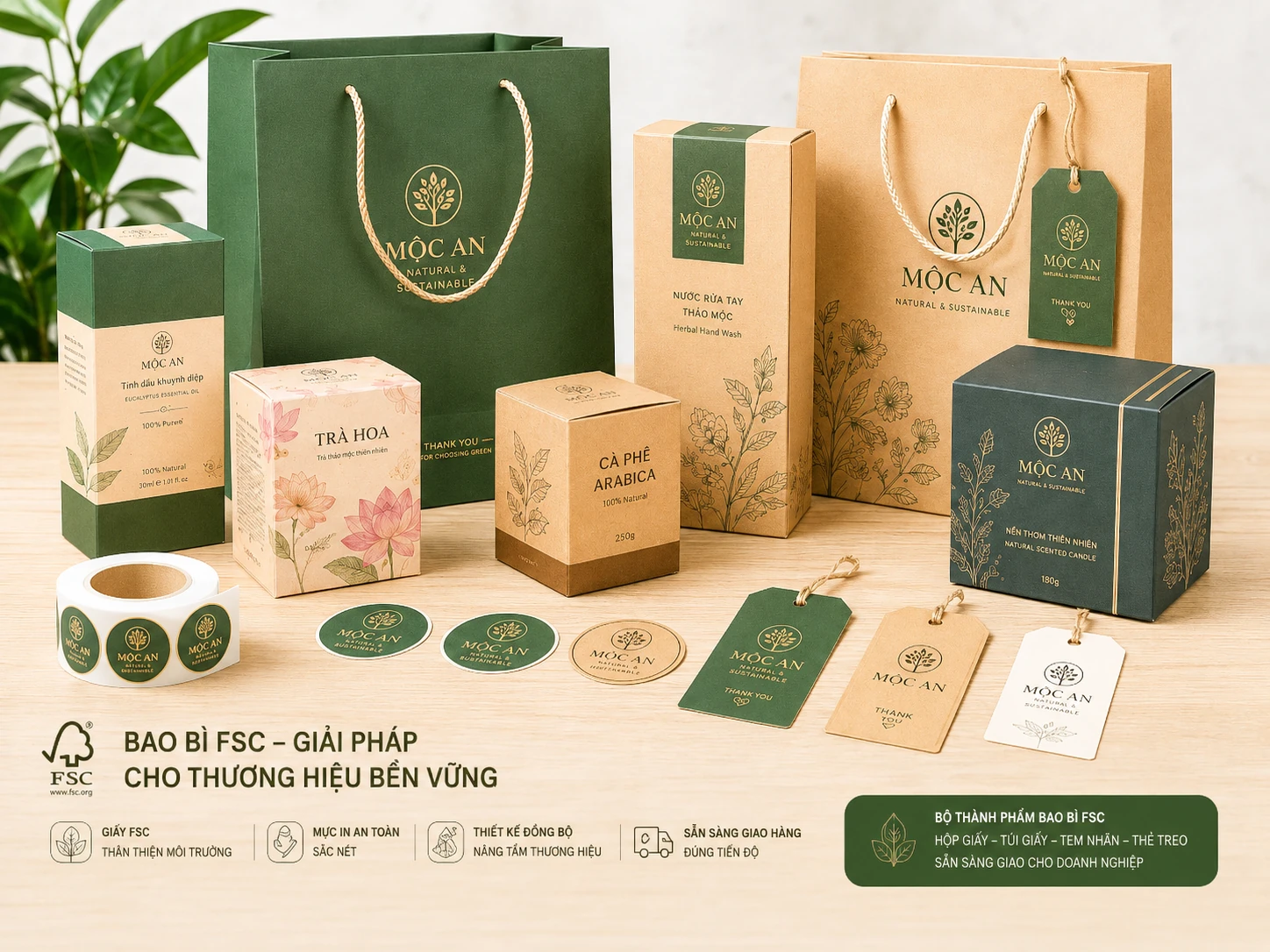 thành phẩm hộp giấy túi giấy tem nhãn FSC theo yêu cầu cho doanh nghiệp