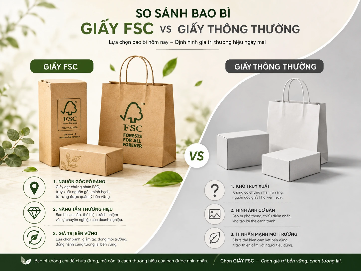 So sánh bao bì giấy FSC và giấy thông thường trong in ấn