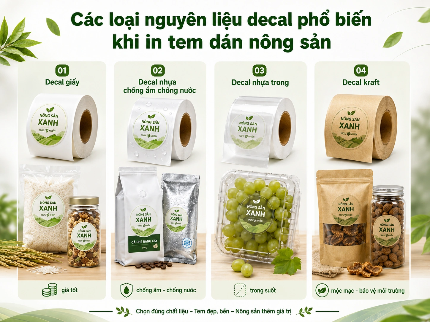 Các chất liệu in tem nhãn nông sản phổ biến.