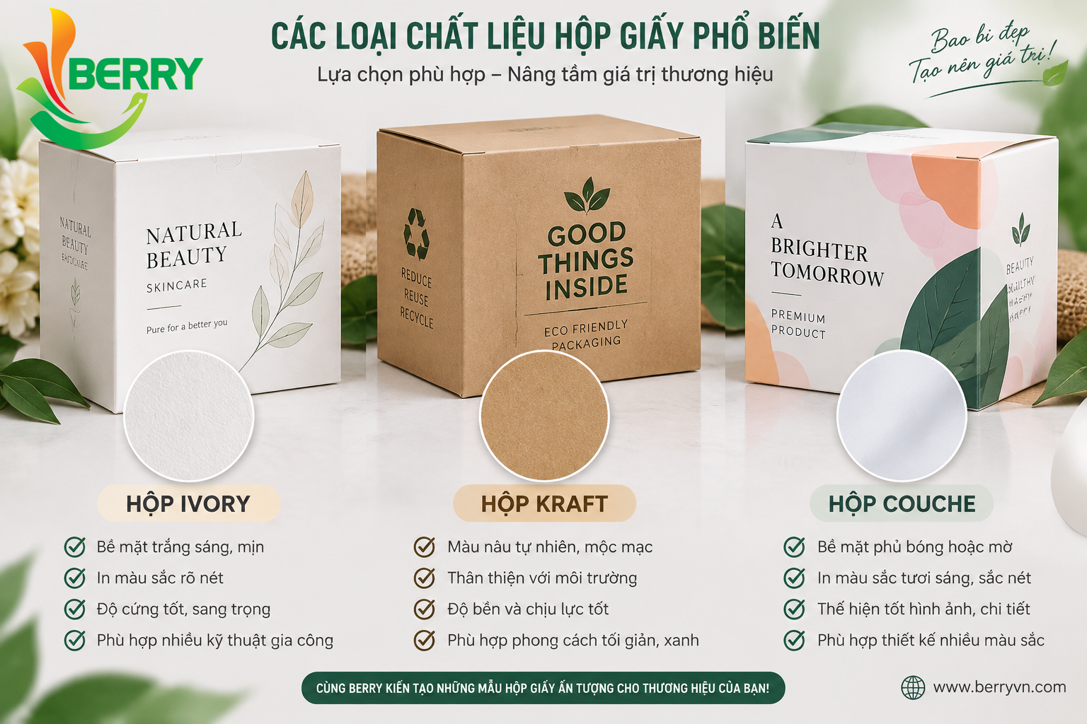 chất liệu hộp, hộp ivory, hộp couche, hộp kraft